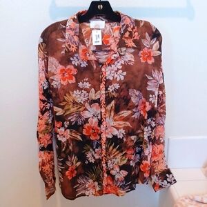 Boho Embroidered 100% Cotton Gauze Shirt by Nu Vintage. NWT LG